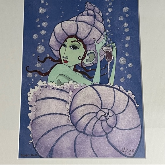 Artisan Signed Framed Bubble Bath Girl in Shell Artwork - Picture 4 of 14